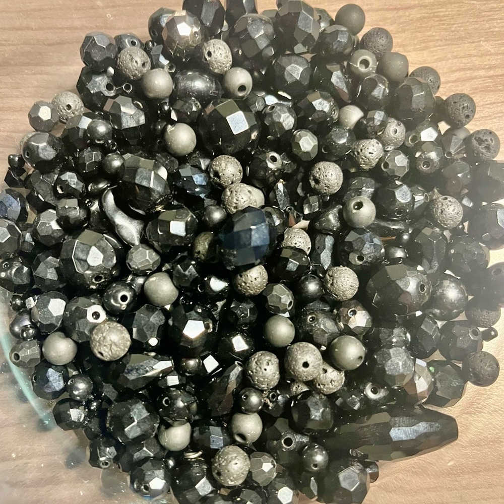 Vintage Black gemstones, glass, matted and trinkets beads